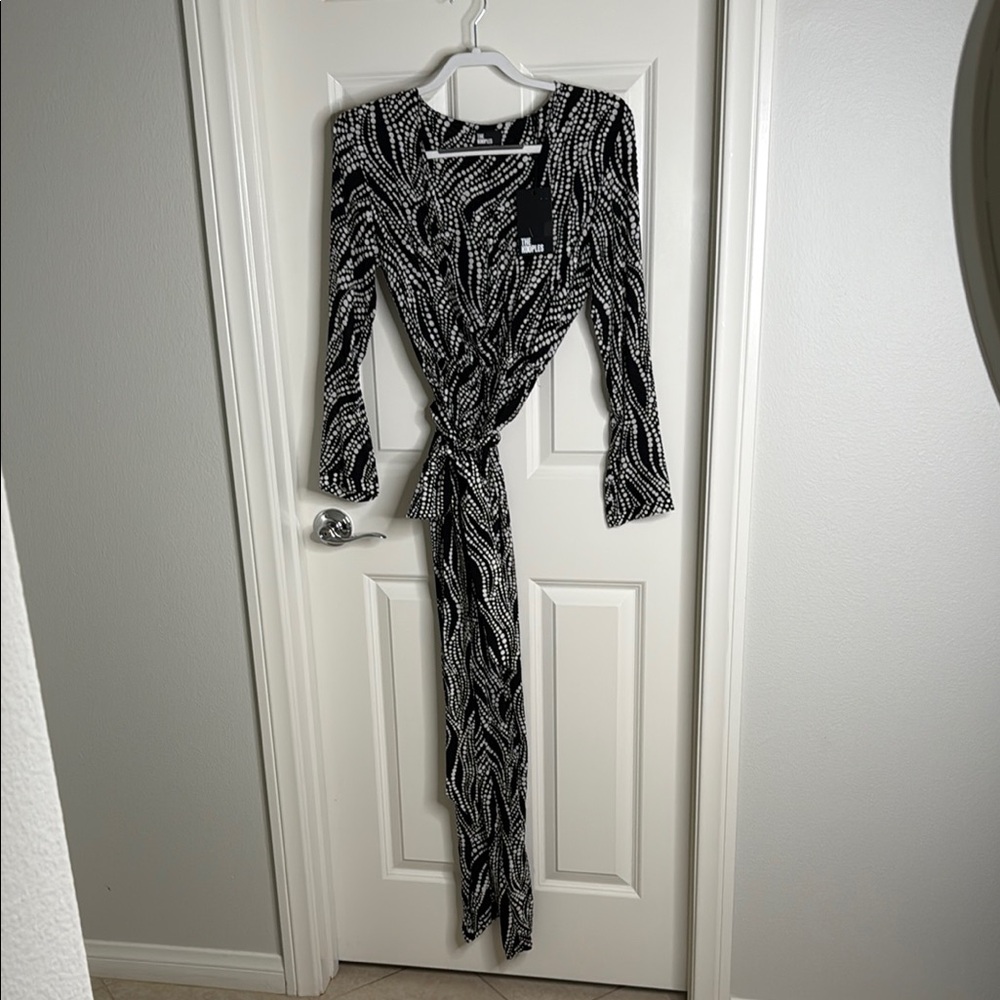 The Kooples Black and White Bodycon Long Sleeve Dress